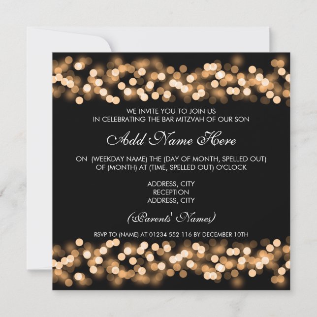 Invitation Glam Hollywood de Mitzvah Gold (Devant)