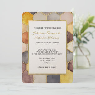Invitation Glam Honey Comb Blush Champagne Mariage Abstrait