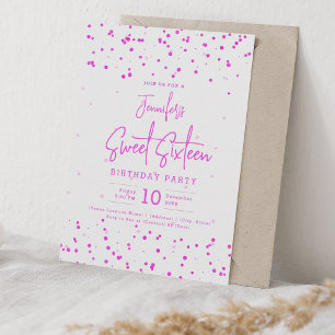 Invitation Glam Hot rose Faux Foil Dots Sweet 16 Party