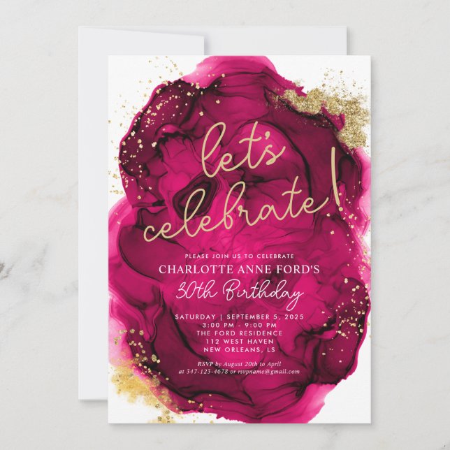 Invitation Glam Hot Rose Gold Parties scintillant Encre d'alc (Devant)