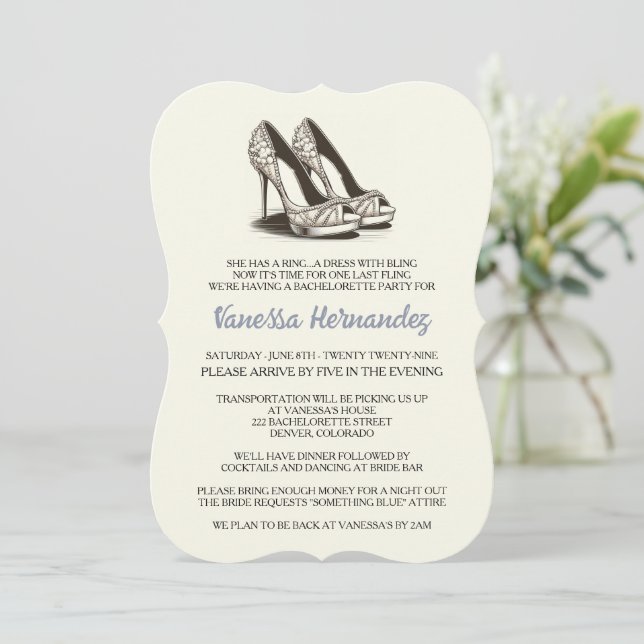 Invitation Glam ivoire Chaussures Bachelorette Party (Debout devant)