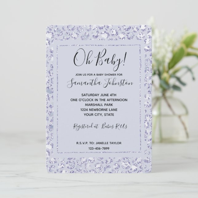 Invitation Glam Lavender Lilac Purple Empreinte de léopard Pa (Debout devant)