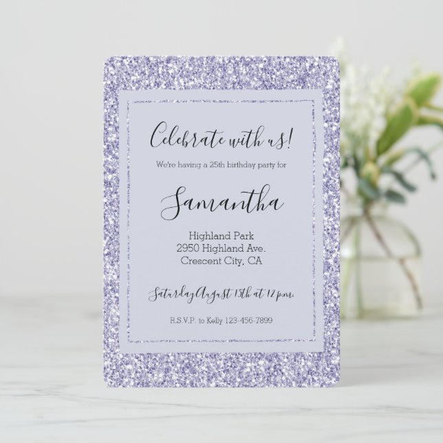 Invitation Glam Lavender Lilac Purple Parties scintillant (Debout devant)