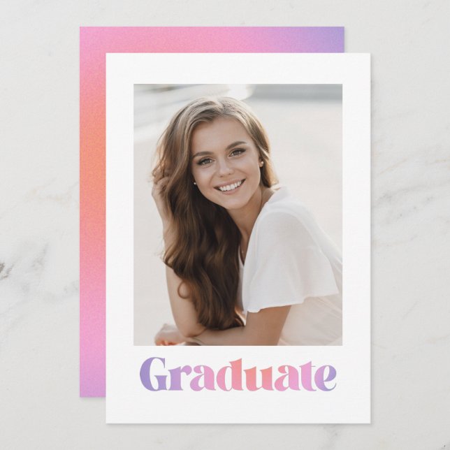 Invitation Glam Lavender Pink Gradient Photo Graduation Party (Devant / Derrière)