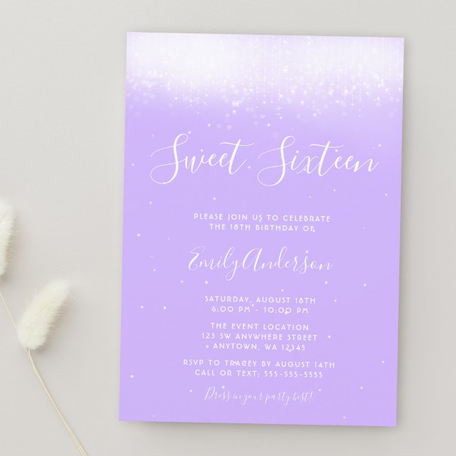 Invitation Glam Lavender Purple Sweet 16 (Créateur téléchargé)
