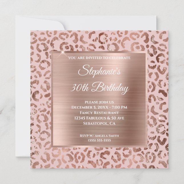 Invitation Glam léopard rose et Rose Gold Foil 30e anniversai (Devant)