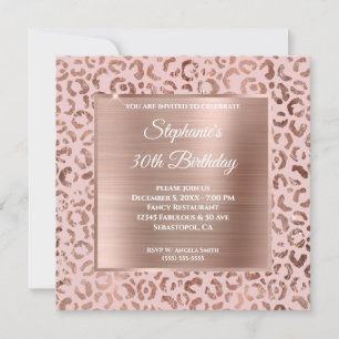 Invitation Glam léopard rose et Rose Gold Foil 30e anniversai