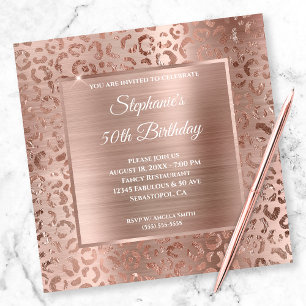 Invitation Glam léopard rose Gold Foil 50e anniversaire
