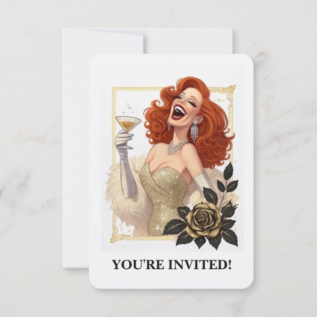 Invitation Glam Luxe Party Glamour Diva in Gold Personalize (Devant)