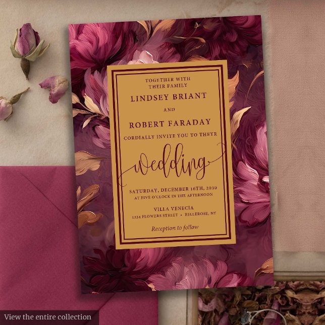 Invitation Glam Luxury Maroon Blush Gold Floral Mariage (Glam Luxury Maroon Blush Gold Floral Wedding Invitation)