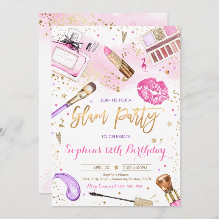 Invitation Glam Makeup Anniversaire Du Parti Blush Pink Spa Zazzle Fr