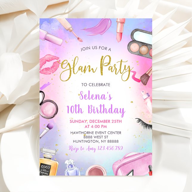 Invitation Glam Makeup Anniversaire fête Blush rose Spa (Créateur téléchargé)