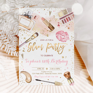 Invitation Glam Maquillage Anniversaire Fête Blush rose Spa e
