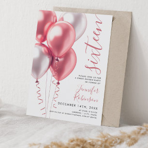 Invitation Glam Minimal Blush rose Ballons doux 16 Anniversai