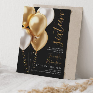 Invitation Glam Minimal Gold Ballons Sweet 16 Anniversaire No