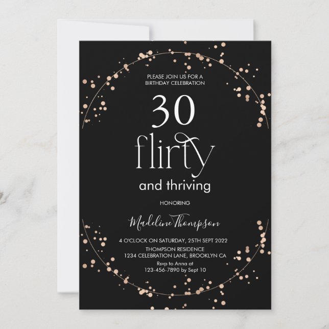 Invitation Glam Minimalist Black Gold Parties scintillant Adu (Devant)