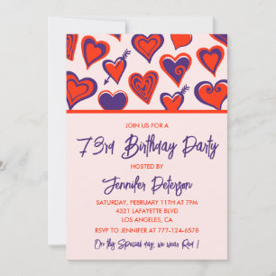 Invitation Glam moderne Red Purple Hearts 73e anniversaire