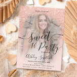 Invitation Glam moderne rose or parties scintillant ombre pho<br><div class="desc">Une douche à parties scintillant en or rose, moderne, jolie et glamour, sombre avec un bloc de couleur rose pâle doux pastel, doux invitation à la fête de 16 ans avec votre photo personnalisée avec de l'or rose, ombre motif s'estompant sur un arrière - plan rose pastel. Parfait pour un...</div>