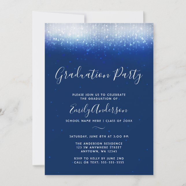 Invitation Glam Navy Blue Graduation Party (Devant)