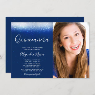 Invitation Glam Navy Blue Quinceanera Photo