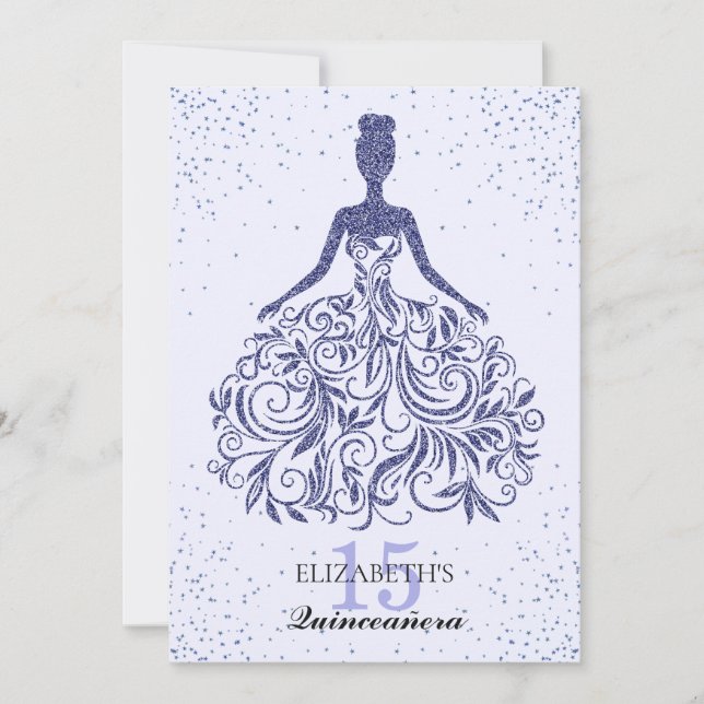 Invitation Glam Navy Blue Sparkle Robe Quinceañera Parties sc (Devant)