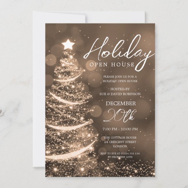 Invitation GLAM Noël Holiday Open House Party Gold (Devant)