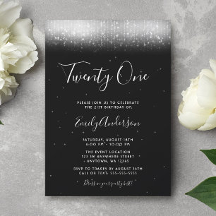 Invitation Glam noir et blanc 21e anniversaire