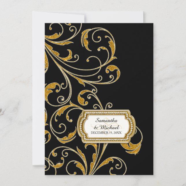 Invitation Glam Old Hollywood Regency Black Cravate Style d'é (Devant)