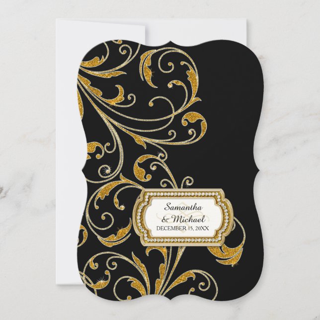 Invitation Glam Old Hollywood Regency Black Cravate Style d'é (Devant)