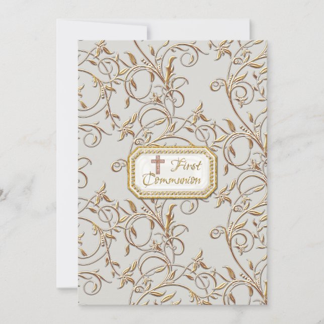 Invitation Glam Old Hollywood Regency Cross First Communion (Devant)