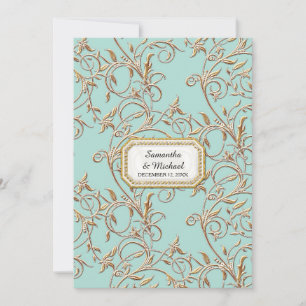 Invitation Glam Old Hollywood Regency Gold Foliage Aqua