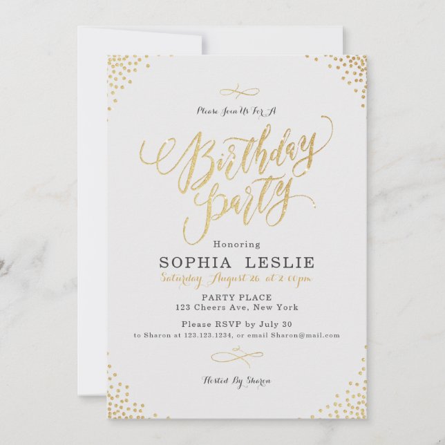 Invitation Glam or calligraphie fête d'anniversaire vintage (Devant)