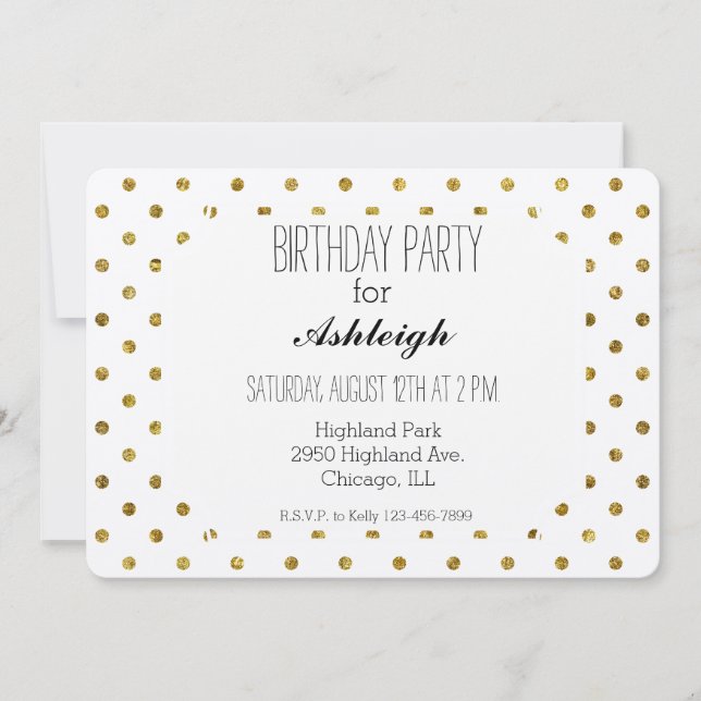 Invitation Glam or chic et anniversaire de Pois blancs (Devant)