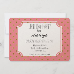 Invitation Glam or chic et anniversaire de Pois roses
