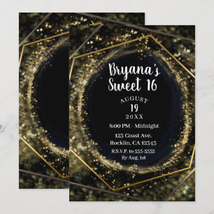 Invitation Glam Or et Noir Moderne Abstrait Glam Sweet 16