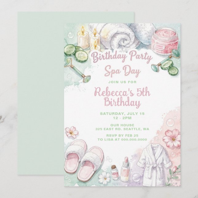 Invitation Glam Pamper Spa Birthday Party (Devant / Derrière)