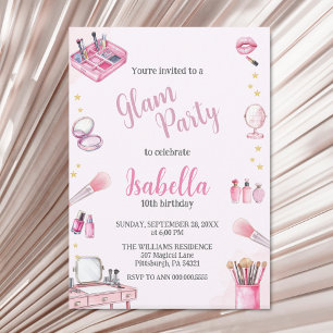 Invitation Glam Party fille Beauté Aquarelle Spa Anniversaire