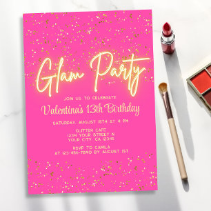 Invitation Glam Party moderne rose chaud Neon brillant fille 