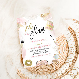 Invitation Glam Party Spa de maquillage fille 10e fête d'anni