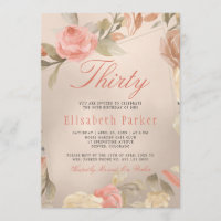 Glam Peach Gold Floral 30e fête d'anniversaire