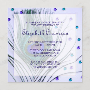 Invitation Glam Peacock Feather 40th Birthday Party Purple