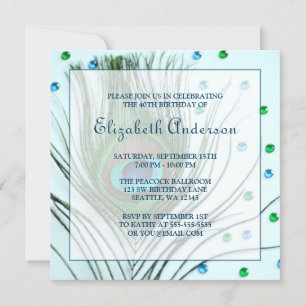 Invitation Glam Peacock Feather 40th Birthday Party Turquoise