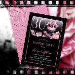 Invitation Glam Pink Black Fashion 30th Birthday Party<br><div class="desc">Un design glamour d'inspiration française, rose et noir "30" 30e anniversaire avec un gâteau boîte casquette, des stilettos roses et un sac de maquillage parmi divers cadeaux d'anniversaire non ouverts et de succulents cupcakes. Parfait pour célébrer des anniversaires. Age est créé dans une police de parties scintillant fausse rose inmodifiable....</div>