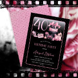 Invitation Glam Pink Black Fashion 40th Birthday Party<br><div class="desc">Un design glamour d'inspiration française, rose et noir "40" 40e anniversaire avec un gâteau boîte casquette, des stilettos roses et un sac de maquillage parmi divers cadeaux d'anniversaire inouverts et de luscious cupcakes. Parfait pour célébrer des anniversaires. Age est créé dans une police de parties scintillant fausse rose inmodifiable. Merci...</div>