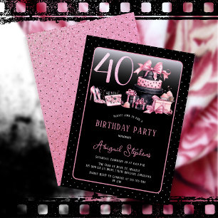 Invitation Glam Pink Black Fashion 40th Birthday Party