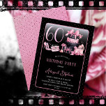 Invitation Glam Pink Black Fashion 60th Birthday Party<br><div class="desc">Un design flamboyant d'inspiration française, rose et noir "60" 60e anniversaire avec un gâteau boîte casquette, des stilettos roses et un sac de maquillage parmi divers cadeaux d'anniversaire non ouverts et de succulents cupcakes. Parfait pour célébrer des anniversaires. Age est créé dans une police de parties scintillant fausse rose inmodifiable....</div>