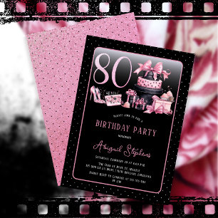 Invitation Glam Pink Black Fashion 80th Birthday Party