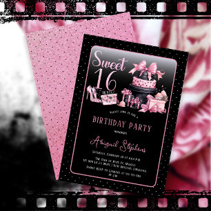 Invitation Glam Pink Black Fashion Sweet 16 Anniversaire