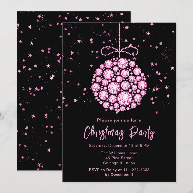 Invitation Glam Pink fête de Noël (Devant / Derrière)