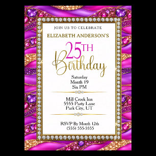 Invitation Glam Pink Gold Bijou Strata 25e Anniversaire